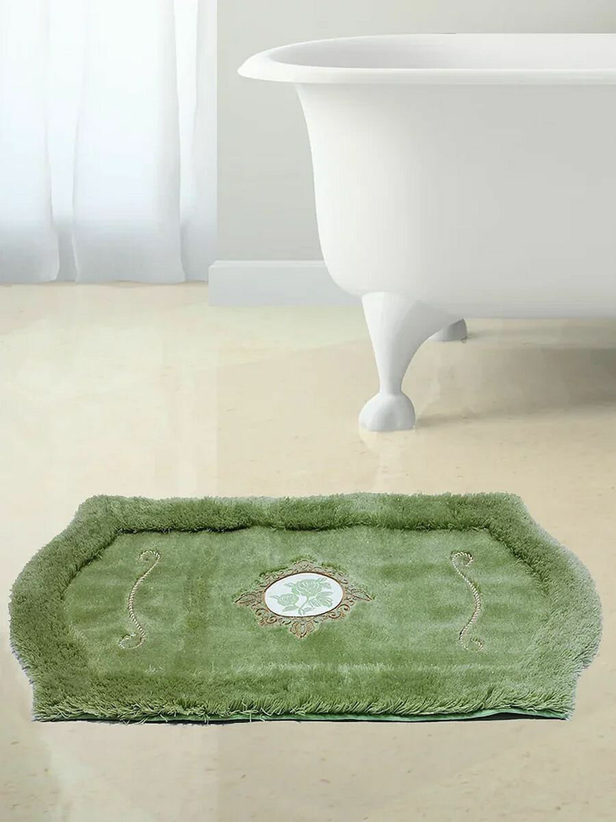 Коврик с вышивкой для ванной зелёный 100x60см BathPlus Royal HLFT21050-1
