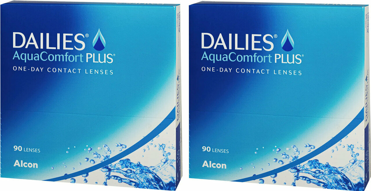 Контактные линзы Alcon Dailies AquaComfort Plus (2/90), 90 шт., R 8,7, D -0,5, 2 уп.