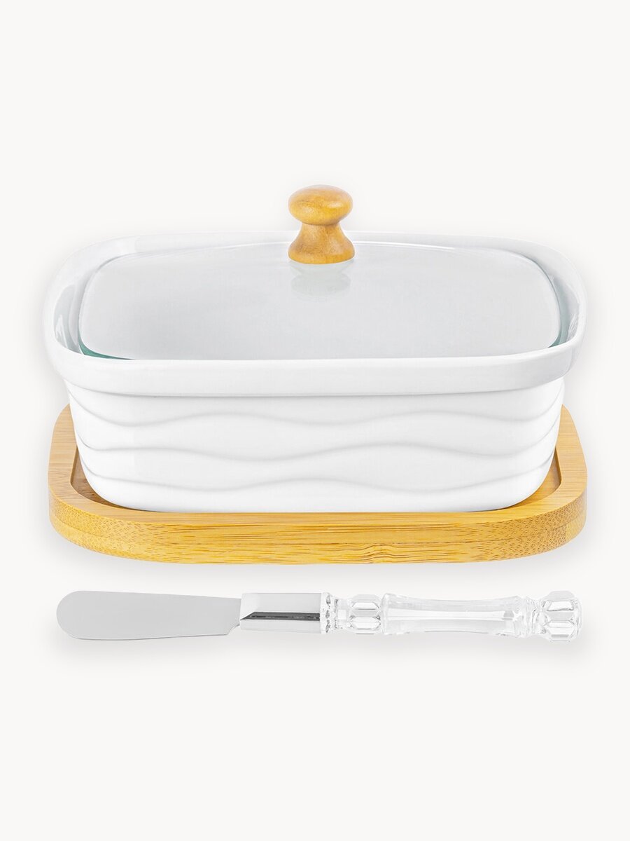 Паштетница 14,5х11х9 см 330 мл Elan Gallery Айсберг с крышкой на деревянной подставке и с ножом