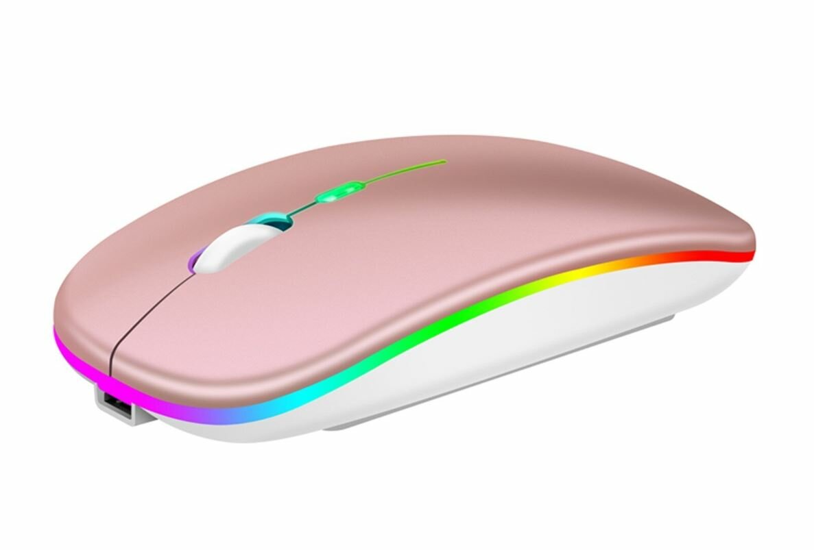 Беспроводная мышь с RGB подсветкой для компьютера ноутбука и пк / Ультратонкая бесшумная мышка / Bluetooth + Wireless 2.4G / Rose
