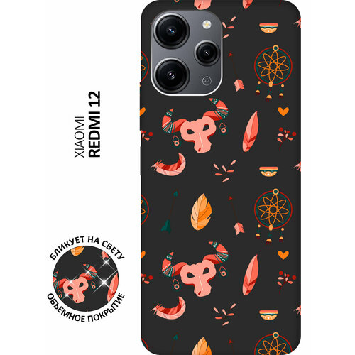 Матовый чехол Boho для Xiaomi Redmi 12 / Сяоми Редми 12 с 3D эффектом черный матовый чехол antic stickers для xiaomi redmi 12 сяоми редми 12 с 3d эффектом черный