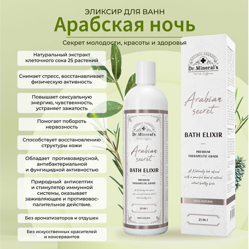 Dr. Mineral's. Экстракт для принятия ванн и купания, Эликсир Арабская ночь, молодость и энергия, натуральный ароматизатор для сауны и бани, 250 мл.
