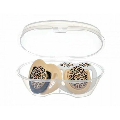 MAMAJOO пустышка силиконовая \ 2 ШТ. С боксом для хранения И стерилизации \ 6+ МЕС. \ leopard collection beige