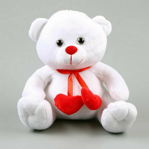фото Мягкая игрушка "медведь", с сердечками, 21 см, цвет белый сима-ленд