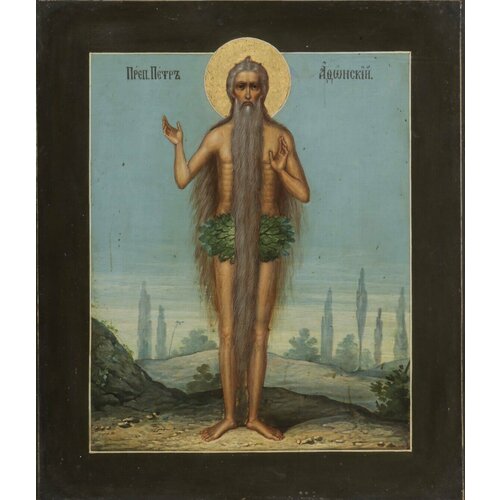 Икона святой Петр Афонский деревянная икона ручной работы на левкасе 33 см икона святой николай чудотворец деревянная икона ручной работы на левкасе 33 см