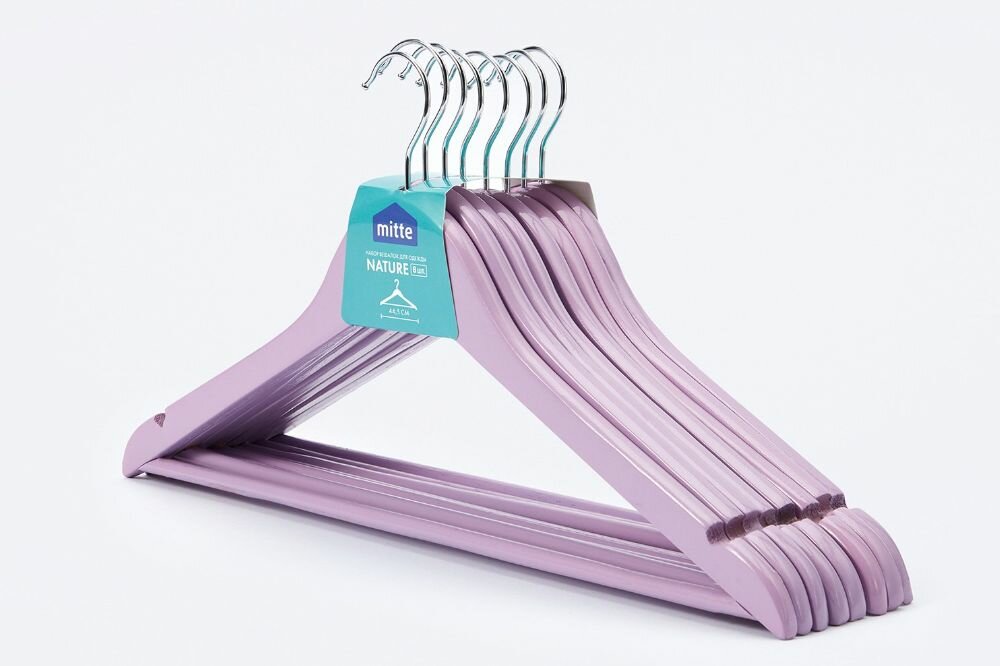 фото Вешалки для одежды,8 шт,43 см, цвет лиловый, натуральный массив дерева, износостойкие