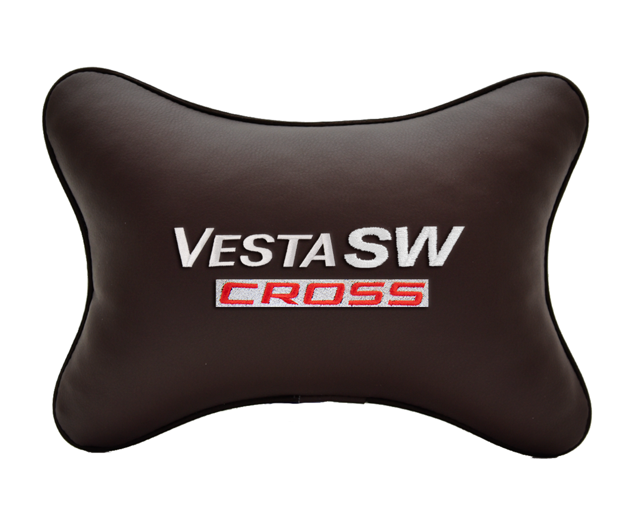 Подушка на подголовник экокожа Coffee с логотипом автомобиля LADA VESTA SW CROSS