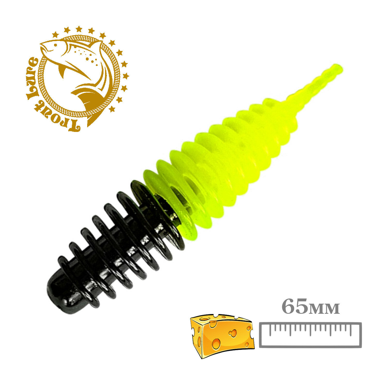 Силикон TROUT LURE (SANSAN) в банке PLAMP 65 СЫР COL. 18 (Black-Lemon) (10шт)