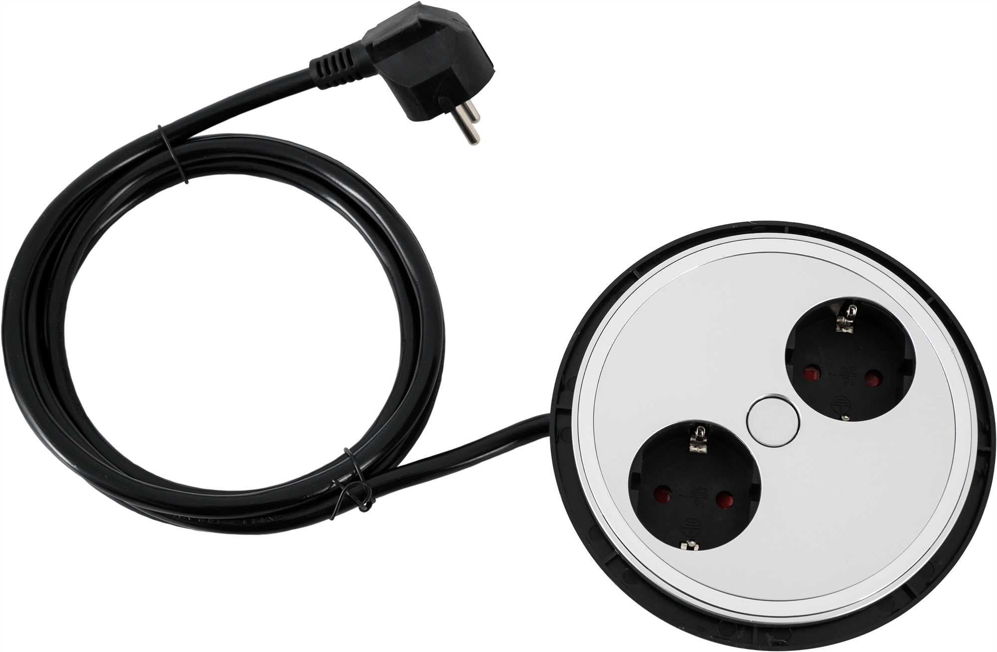 фото Розетка встраиваемая в столешницу Skybeam 2 розетки с заземлением 2 м 3500 Вт цвет белый/черный