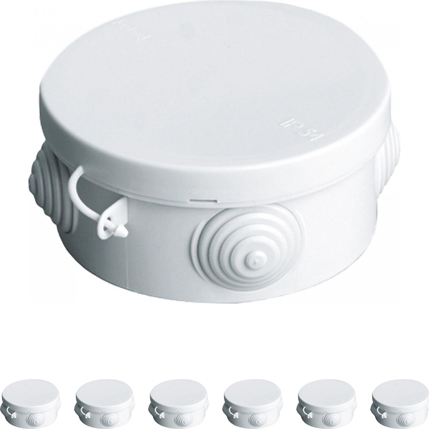 фото Коробка распределительная TDM Electric D65х40мм круглая 4 входа с гермовводами для открытого монтажа IP54 белая (комплект из 6 шт.)