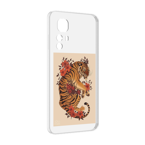 Чехол MyPads злой-тигр-с-цветами для Blackview A85 задняя-панель-накладка-бампер
