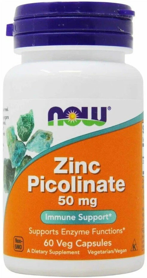 NOW Zinc picolinate 50mg 60 Vcap, Минеральный комплекс, Цинк 50 мг, 60 капсул