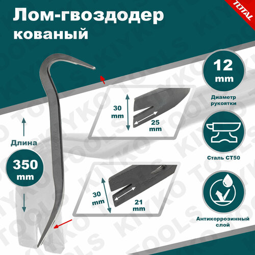 Гвоздодер Total, 14(350mm)x7/8(22mm)x1/2(12.0mm) slider ktf 350mm electronic ruler injection molding machine printing machine resistance linear displacement sensor ktf 350mm