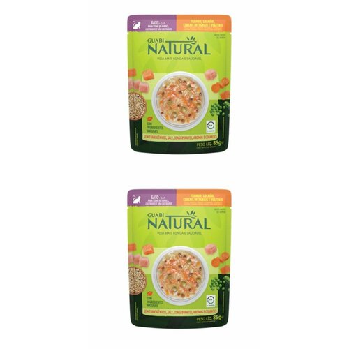 Guabi Natural корм для взрослых кошек Cat, пауч, курица, лосось, цельнозерновые злаки и овощи 85 г, 2 шт.