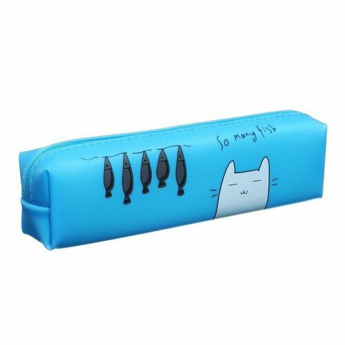 Пенал школьный Кот на молнии силиконовый синий 868₽