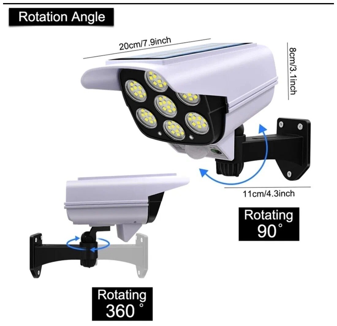 Прожектор уличный фонарь на солнечных батареях с датчиком движения и пультом 77 LED муляж видео камеры