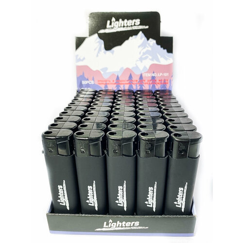 Зажигалка Пьезо заправляемая прорезиненная SOFT TOUCH черная, 50 шт