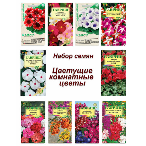 Набор семян, семена цветущих комнатных цветов - бегония, глоксиния, пеларгония, цикламен и др набор семян семена комнатных цветов глоксиния