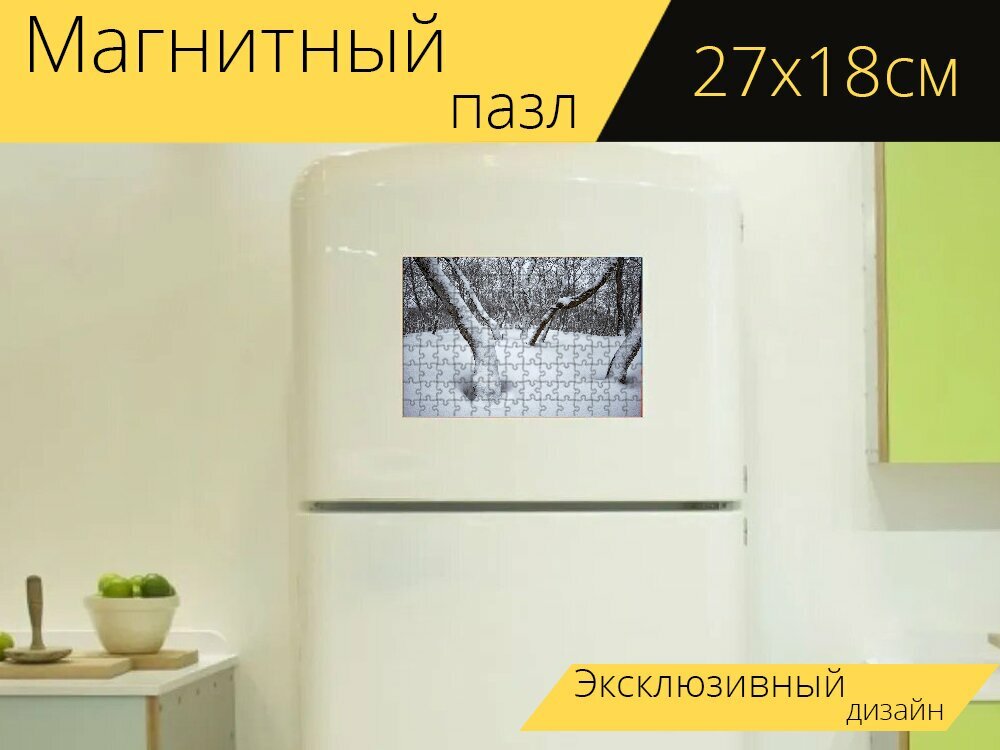 Магнитный пазл "Пейзаж, снег, зима" на холодильник 27 x 18 см.