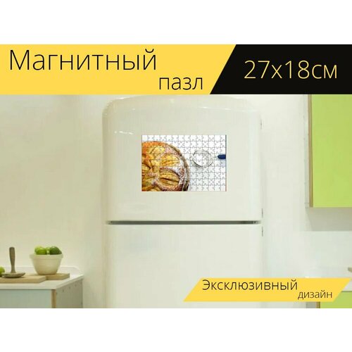 Магнитный пазл Яблочный пирог, печь, сахарная пудра на холодильник 27 x 18 см.