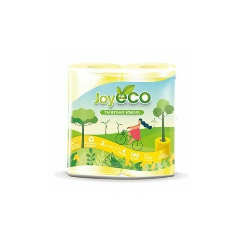 Туалетная бумага JoyEco 2-слойная, желтая, 2 упаковки по 4 рулона