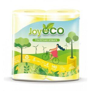 Туалетная бумага JoyEco 2-слойная, желтая, 2 упаковки по 4 рулона