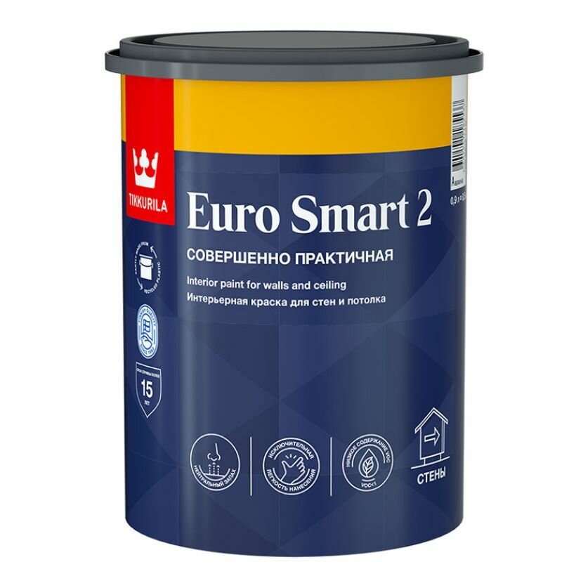 TIKKURILA EURO SMART 2 краска интерьерная для стен и потолка (0,9л)