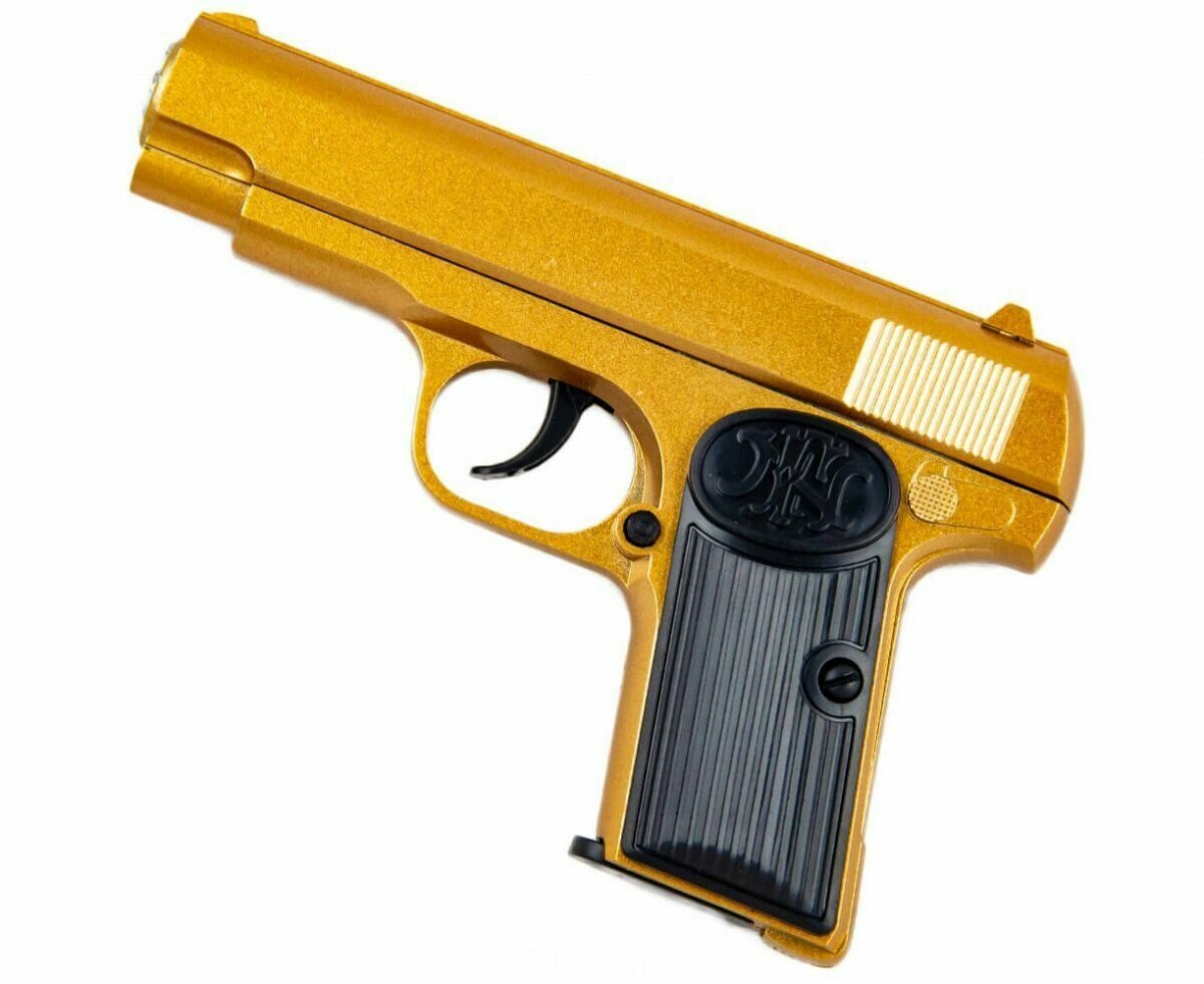 Пистолет металлический Золотой игрушечный + стреляет пульками 6 мм + (В подарок мишень И пульки)