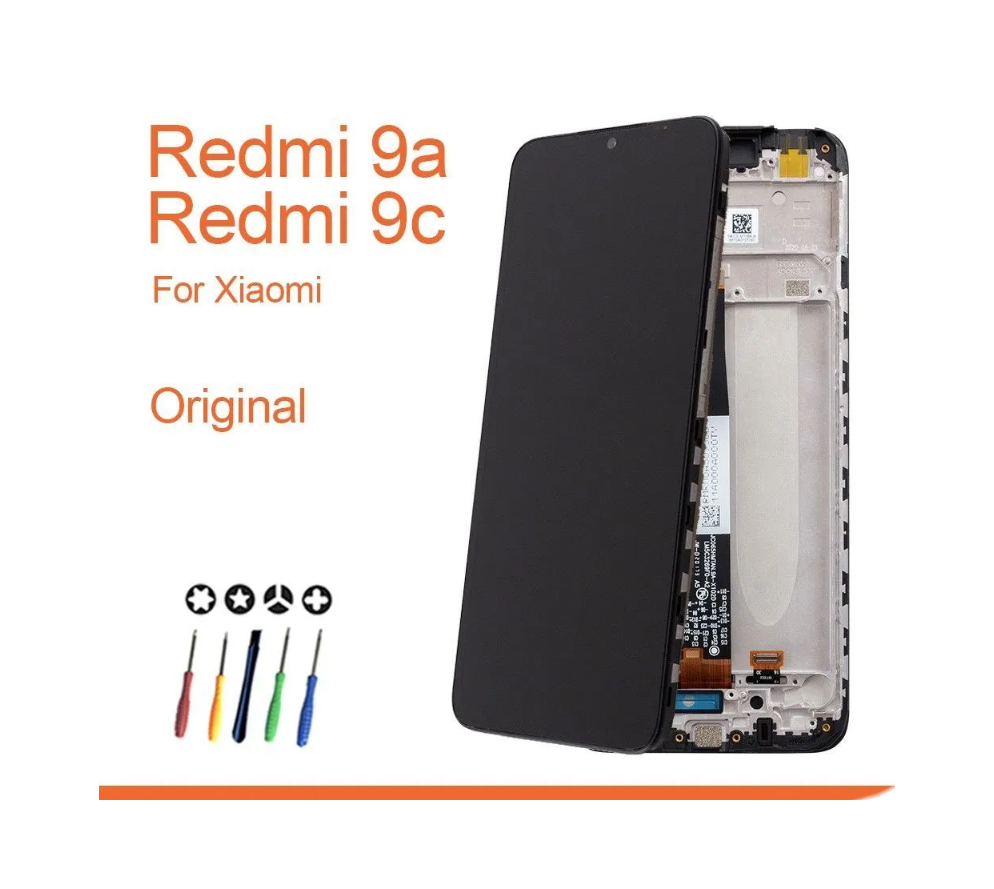 Дисплей в рамке для Xiaomi Redmi 9A / Redmi 9C с тачскрином черный + набор инструментов + защитное стекло