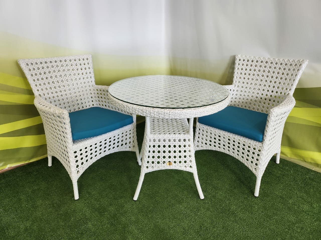 Комплект плетеной мебели из искусственного ротанга "Каури", обеденная зона, 3 предмета, ажурное плетение, белый