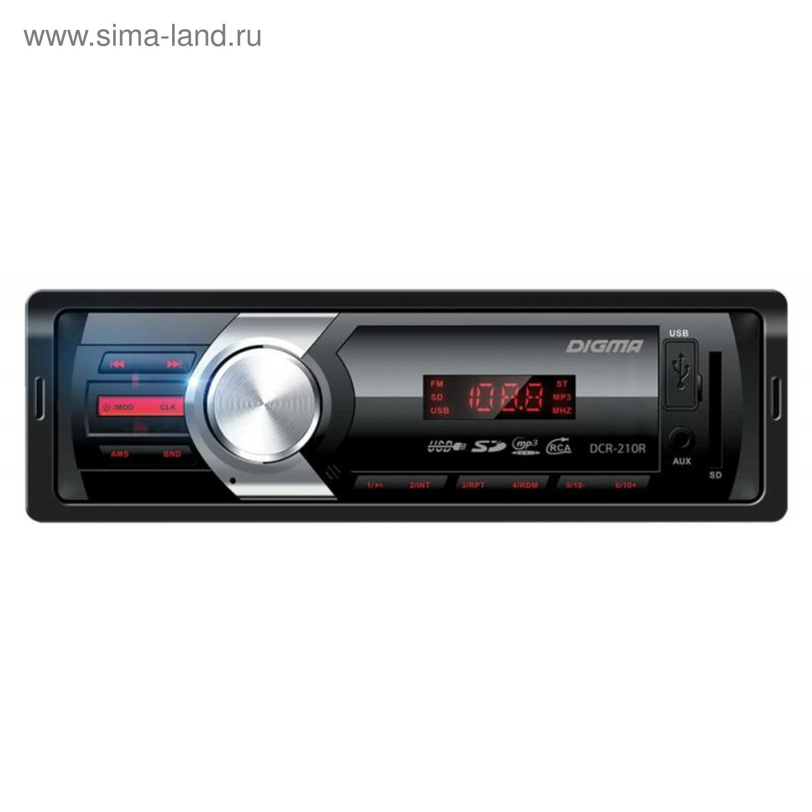 Автомагнитола DCR-210R, 1DIN, 4 x 45 Вт, AUX, USB, SD