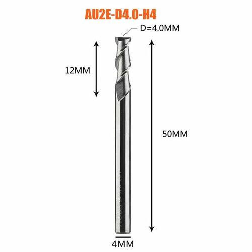 Dreanique двухзаходная фреза по алюминию для чпу (4х12х50х4 Z2) AU2E-D4.0-H4 39749