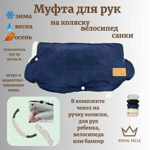 Муфты Comfort на коляску для рук зимние ROYAL FELLE, синий цвет