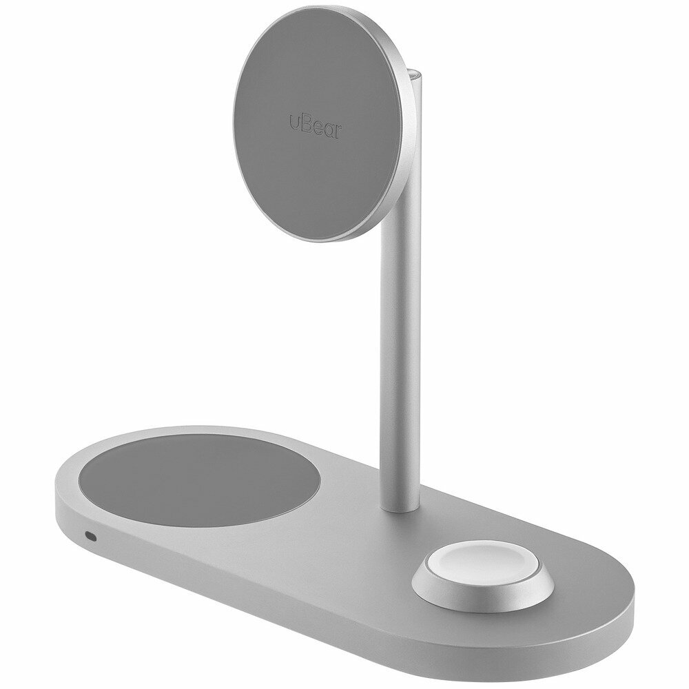 Беспроводное зарядное устройство uBear Stage 3 in 1 (WL07SL31-AD), серебристый — фото 1
