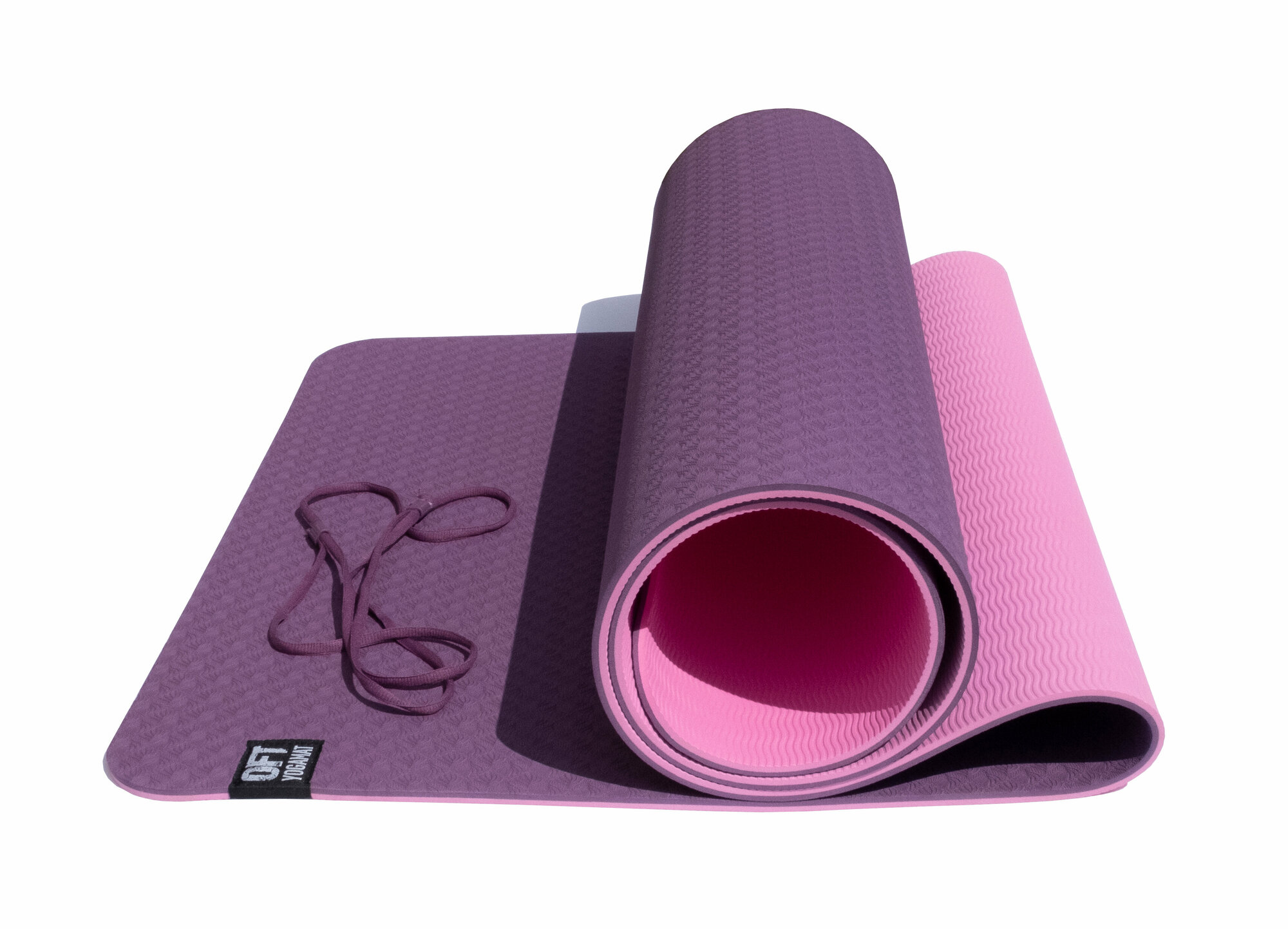 Коврик для йоги 6 мм Original FitTools двуслойный TPE бордовый розовый