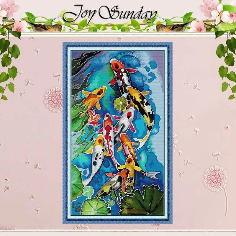 Набор для вышивки крестом Koi Carp животные, 16CT picture printed