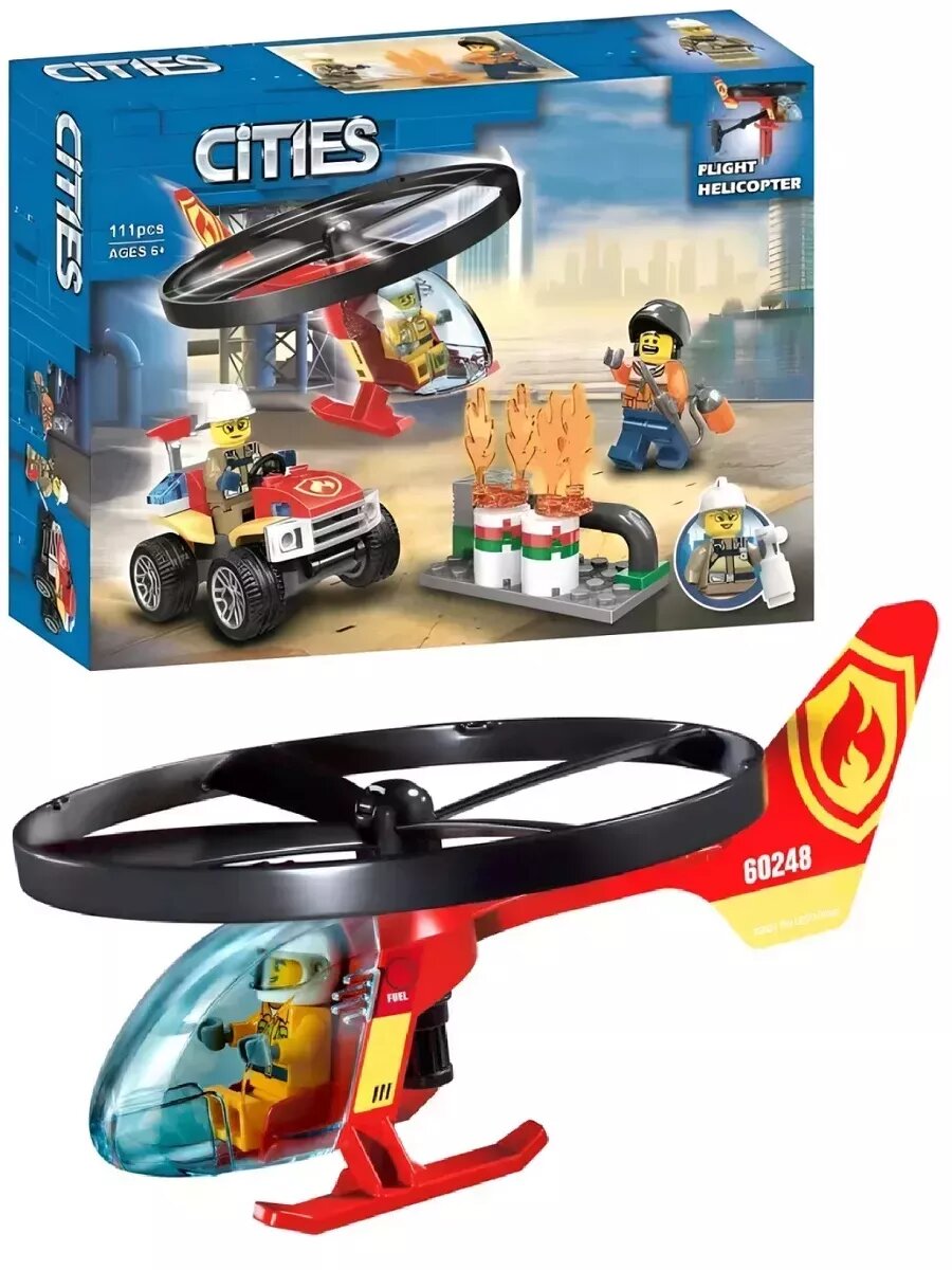 Конструктор Сити Пожарный спасательный вертолёт 111 деталей