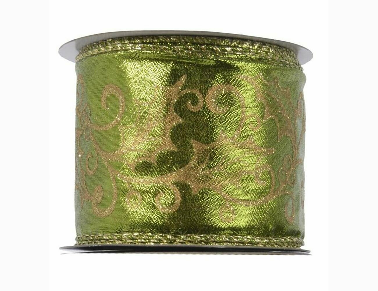 Лента для декорирования стролист, зелёный с золотым, 6x270 см, Kaemingk