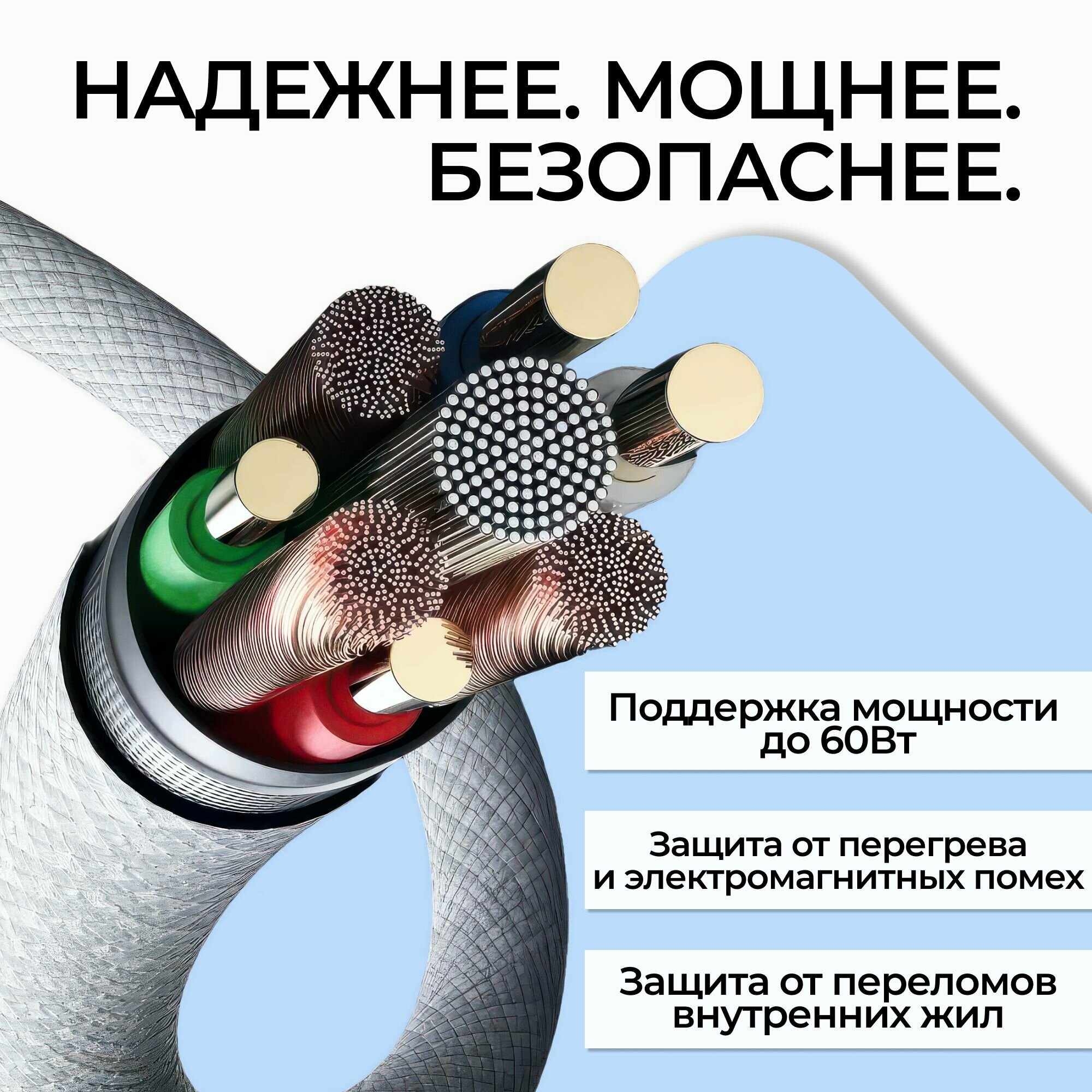 Кабель Type-C - Type-C 60W 2 метра для зарядки телефона / Фиолетовый / Провод type c быстрая зарядка для iPhone 15,16, Samsung, Xiaomi и других устройств с разъемом тайп си — фото 1