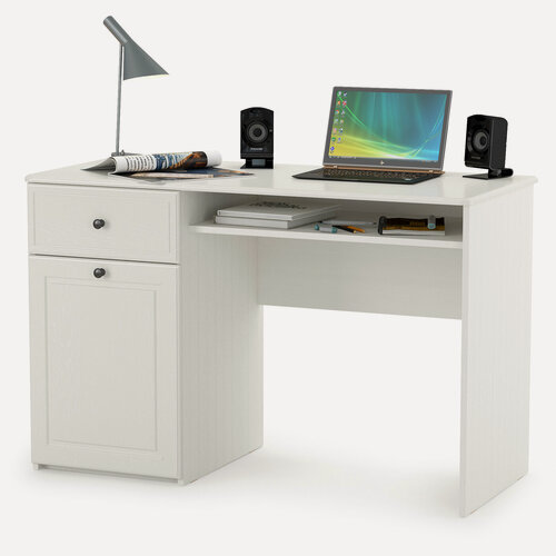 Изображение товара Стол письменный КР100 Роуз 12.148 для школьника с ящиками, 120 см, цвет ЛДСП белый, МДФ ясень ваниль