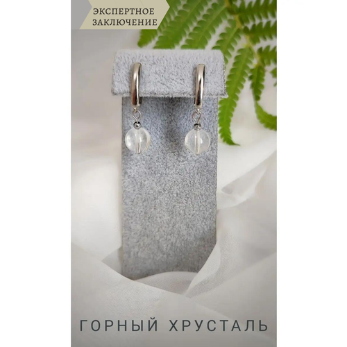 фото Серьги сафария, горный хрусталь, размер 10 мм, серебряный, бесцветный