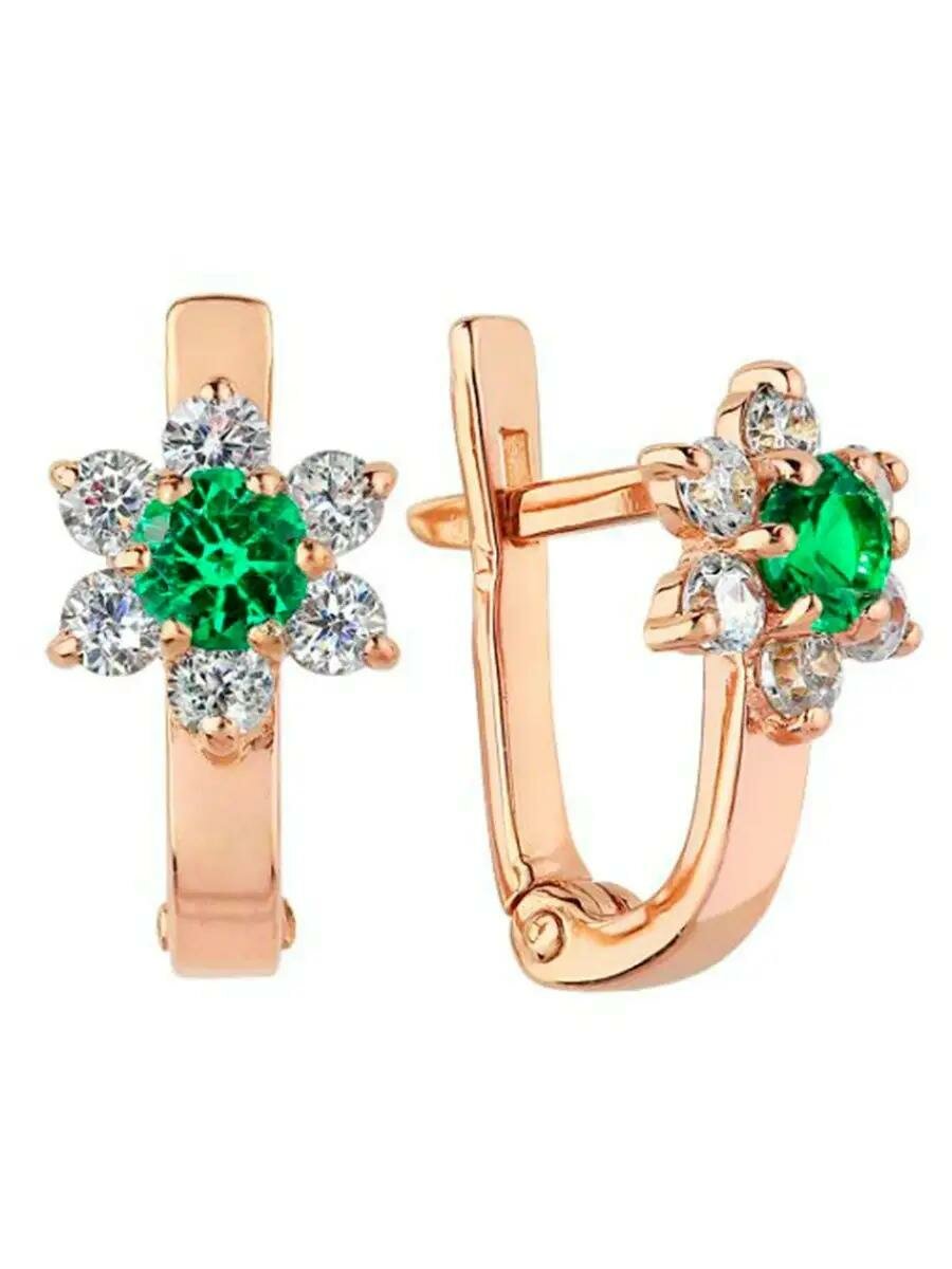 Серьги AZADE, красное золото, 585 проба, фианит, размер 10 мм, длина 1 см, , красный