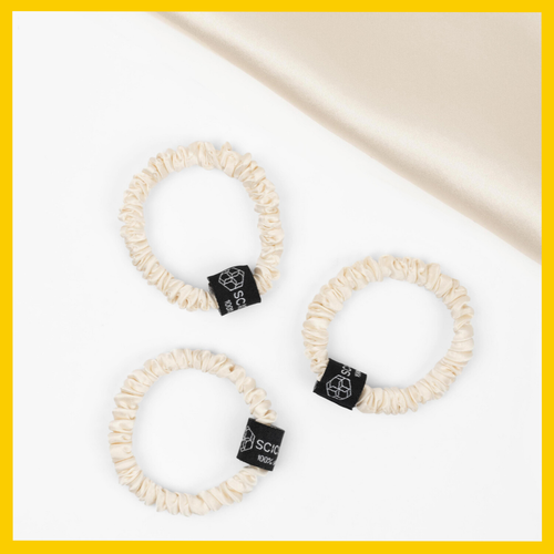 Набор шёлковых резинок 0,5 см: цвет светлый шампань, 100% натуральный шелк, премиальные аксессуары для ухода за волосами SciCOSMO