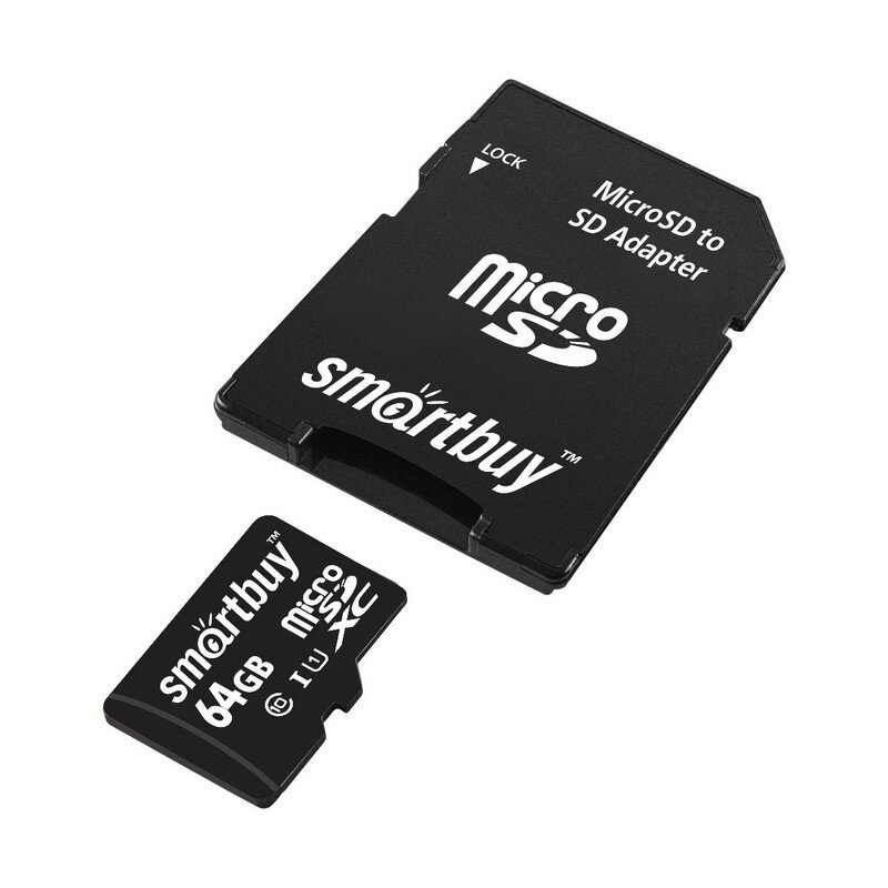 Карта памяти SmartBuy microSDXC, 64 гб, UHS-I, Cl10, с адаптером (SB64GBSDCL10-01)