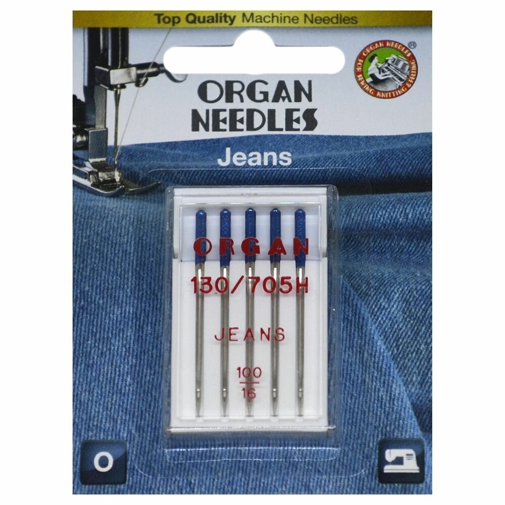 Иглы машинные ORGAN для джинсовой ткани № 100, 5 шт Blister, (ORGAN)