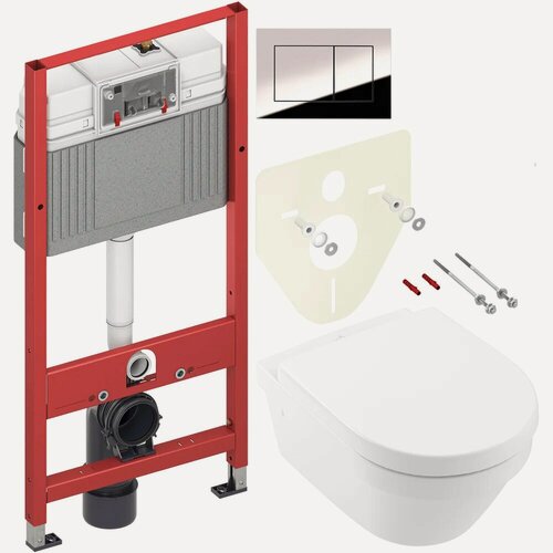 Изображение товара Комплект 2 в 1 Унитаз подвесной Villeroy & Boch Architectura 4694HR01 / Инсталляция с кнопкой TECE Now 9400412 цвет хром