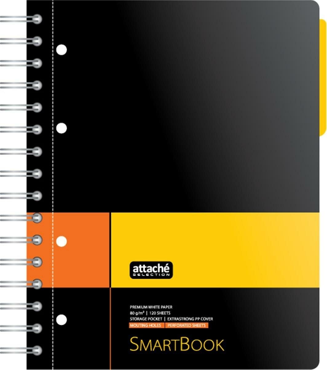 Бизнес-тетрадь Тетрадь SMARTBOOK А5 120л. клетка, спир, микроп, разд, карм, жел-оран