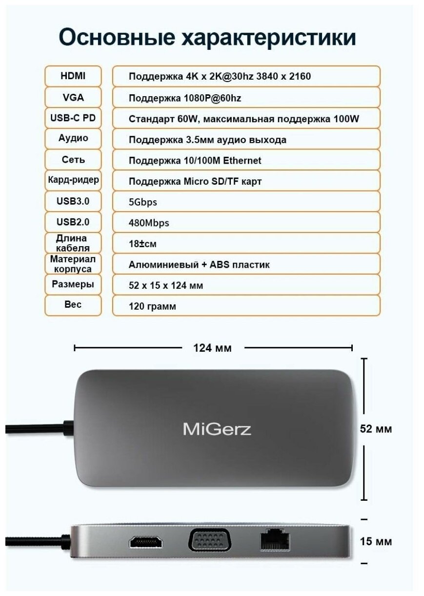 Переходник разветвитель хаб hub USB Type-C 10 в 1 MiGerz