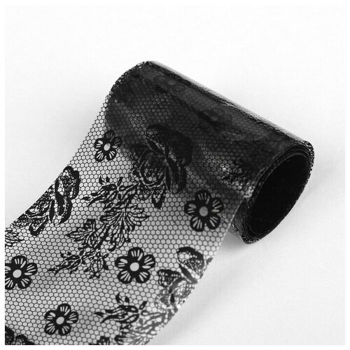 Переводная фольга для декора Гипюр, 4 x 50 см, в пластиковом футляре, цвет прозрачный/чёрный
