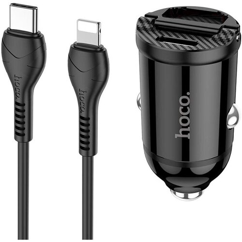 Автомобильная зарядка HOCO NZ2 Link, кабель Lightning, QC3.0, один порт USB, один порт Type-C, черный сетевая зарядка hoco c12q smart кабель usb type c черный